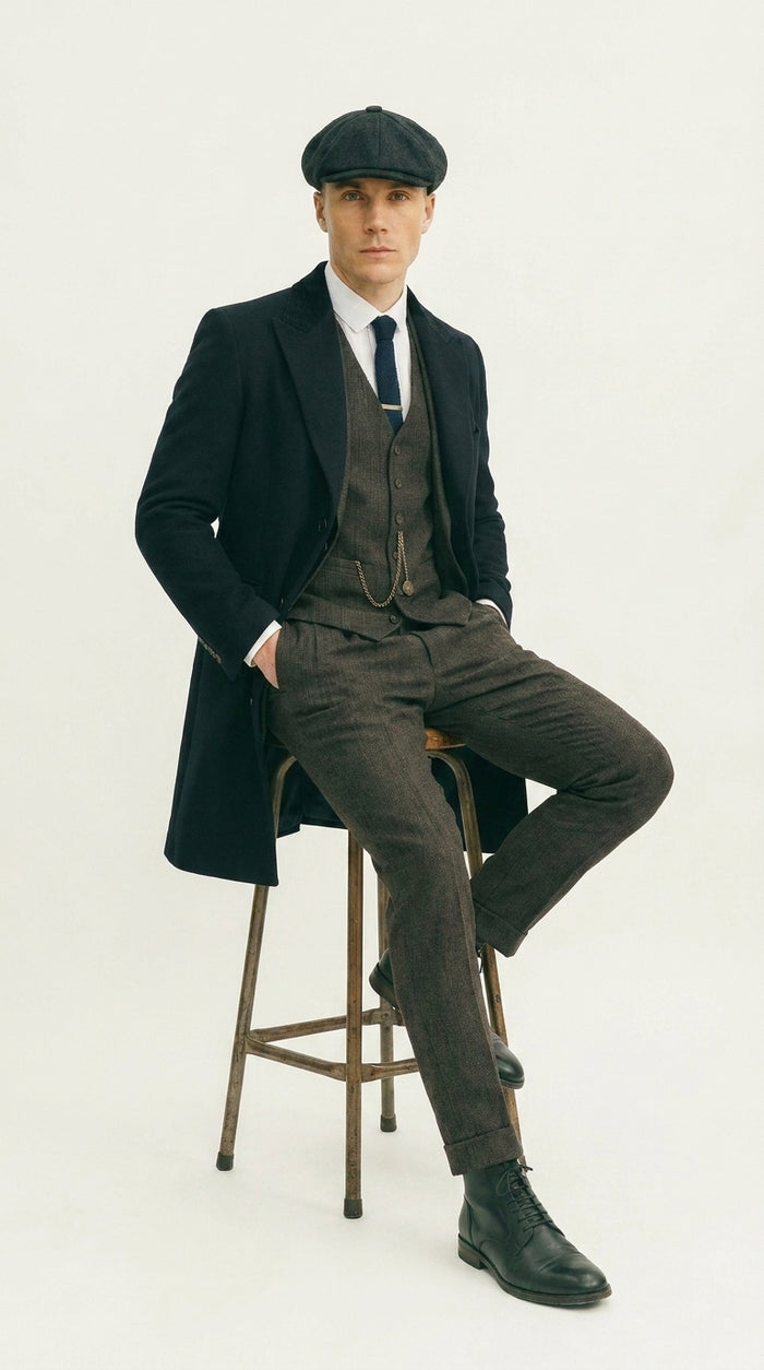 Men’s Grey Peaky Blinders Costume Outfit, Thomas Shelby Inspired 3 Piece Vintage Suit