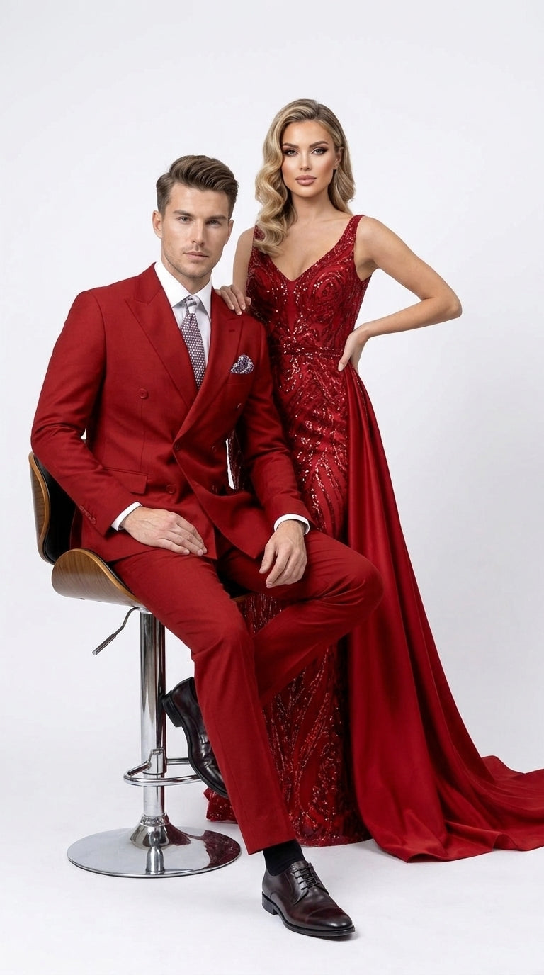 Men's Red Double Breasted Suit – Regular Fit 2-Piece Pleated Pants Wedding, Church & Formal Dress Suit