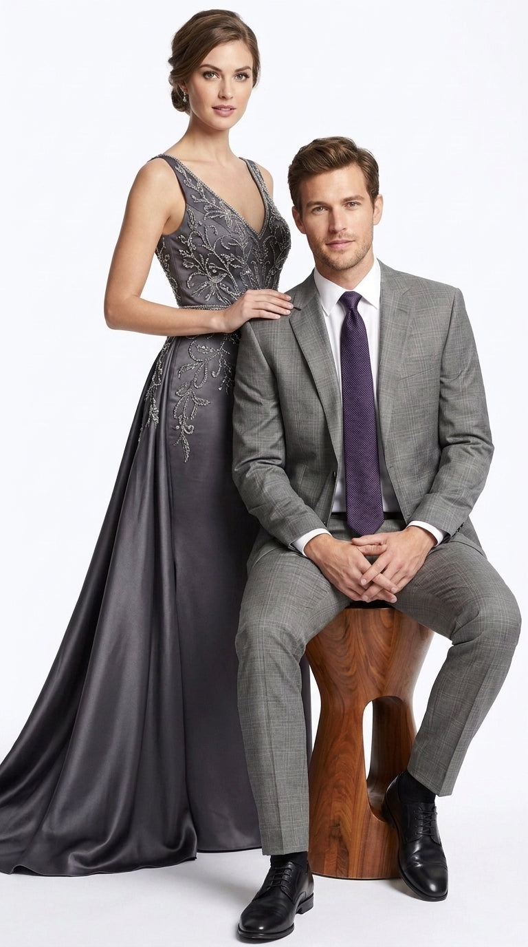 Men’s Gray Sharkskin 2-Piece Suit – Classic Fit Business, Wedding and Formal Suit