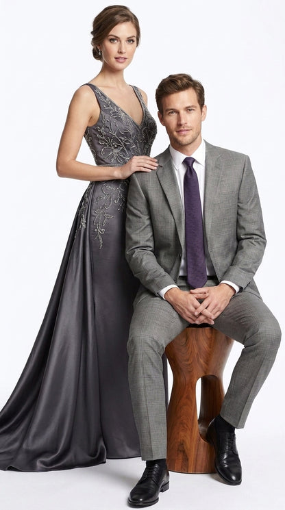 Men’s Gray Sharkskin 2-Piece Suit – Classic Fit Business, Wedding and Formal Suit