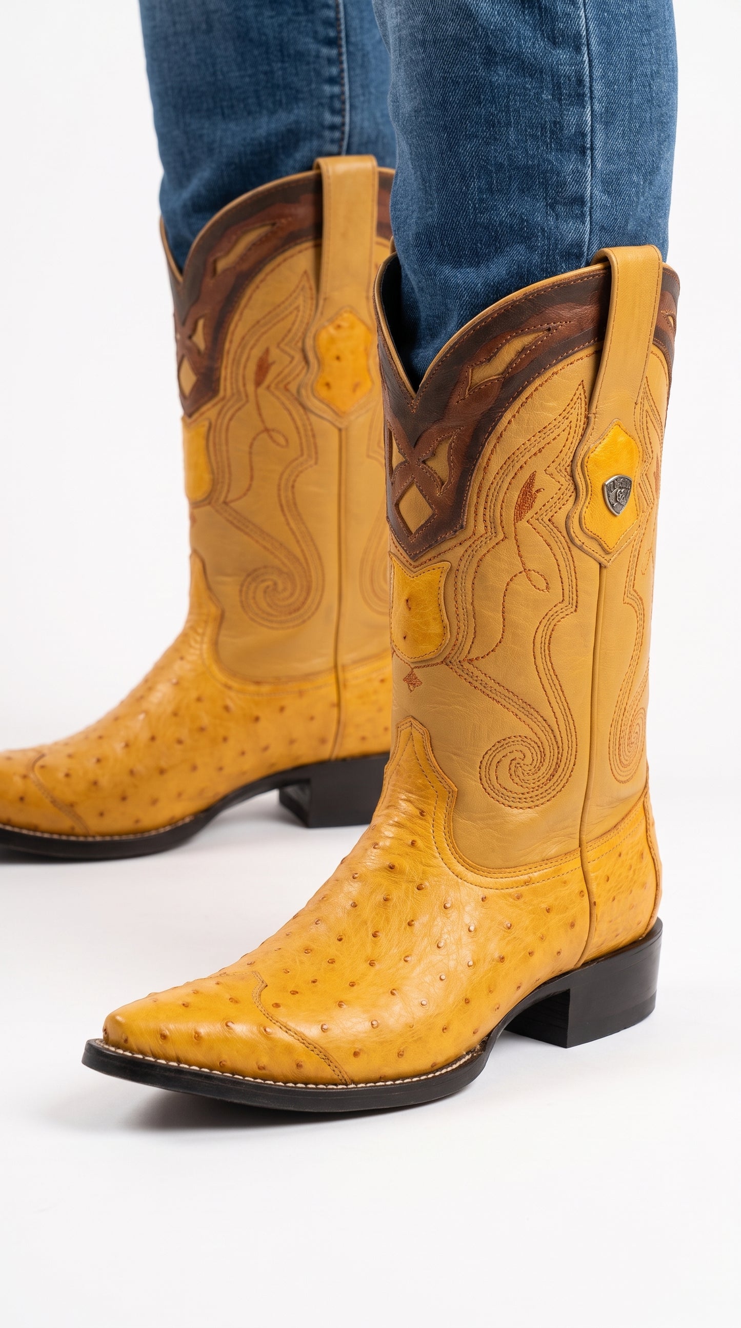 Men’s Wild West Yellow Smooth Ostrich Skin 3X Toe Boots, 29504-A Western Cowboy Dress Boots