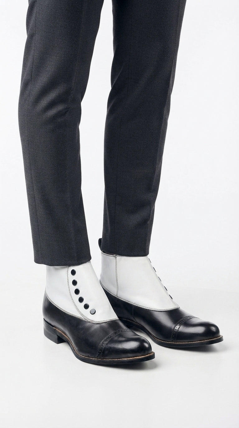 Stacy Adams Madison Black and White Spat Cap Toe Ankle Boots, Men’s Formal Dress Boots