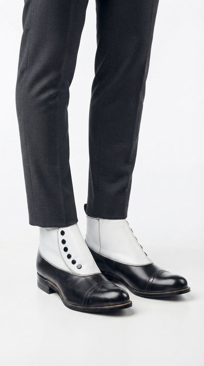Stacy Adams Madison Black and White Spat Cap Toe Ankle Boots, Men’s Formal Dress Boots