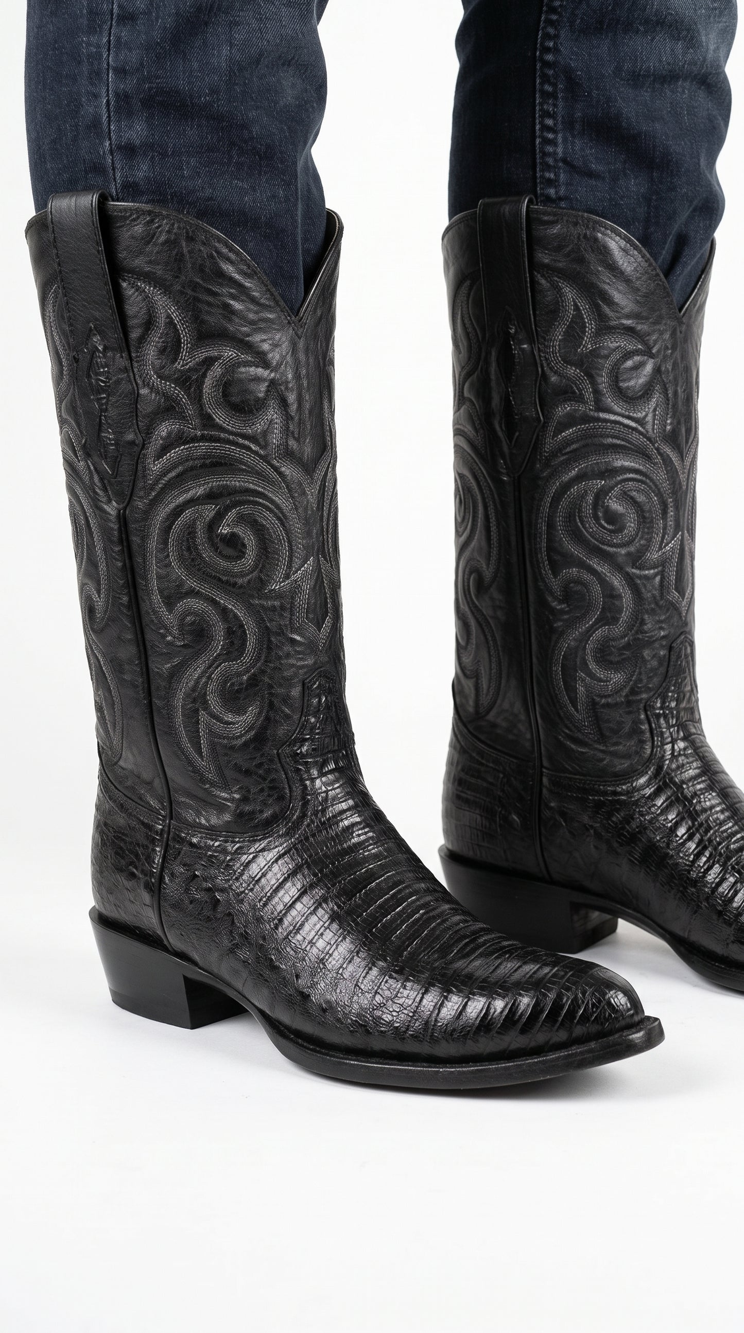 Men’s Black Armadillo Lizard Western Boots, Original Puntal Toe Cowboy Dress Boots