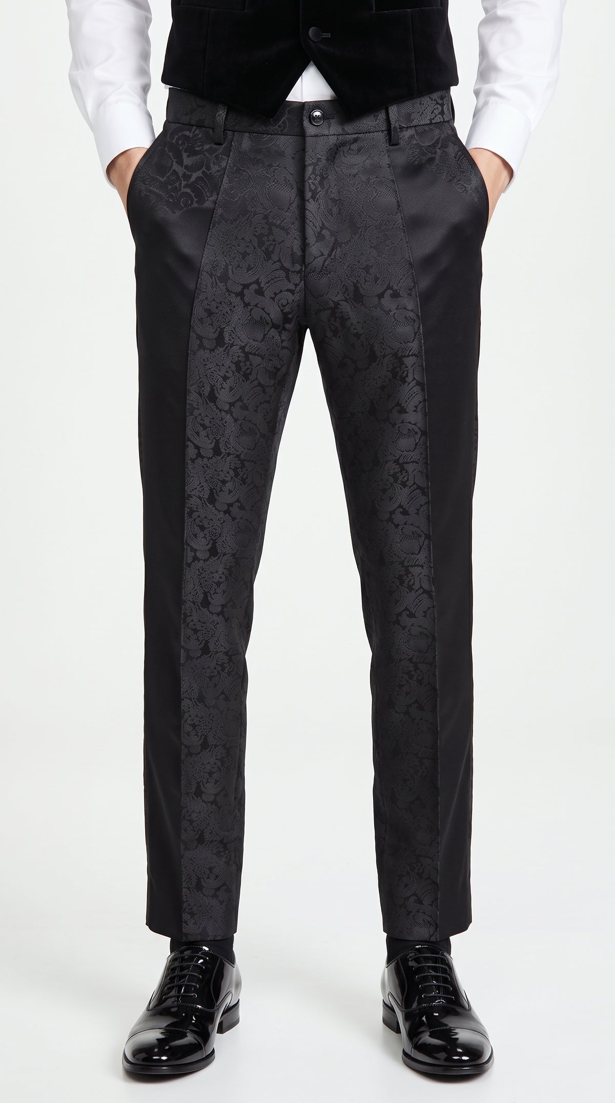 Men’s Black Paisley Dress Pants, Formal Pattern Tuxedo Pants for Weddings Prom and Parties
