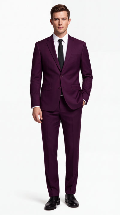 Men's Plum Purple Slim Fit 2-Piece Suit – Modern 2-Button Notch Lapel Wedding, Prom & Formal Dress Suit