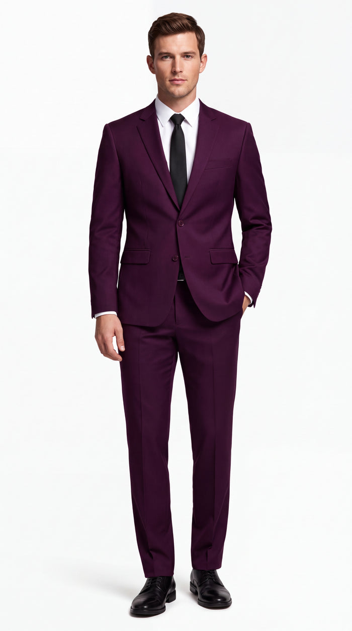 Men's Plum Purple Slim Fit 2-Piece Suit – Modern 2-Button Notch Lapel Wedding, Prom & Formal Dress Suit