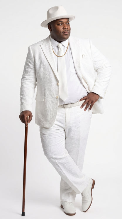 Men’s Premium White Cotton Seersucker Stripe Suit – Lightweight Summer Wedding & Formal Suit
