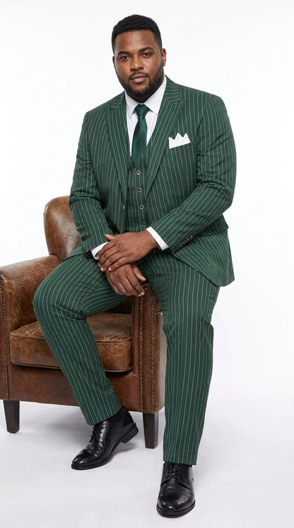 Men’s Hunter Green Great Gatsby Pinstripe Suit, 1920s Gangster 3 Piece Formal Outfit