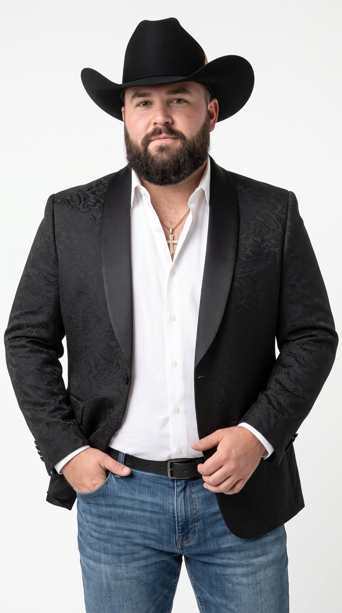 Men’s Black Paisley Jacquard Blazer – Satin Shawl Lapel Western Formal Designer Dinner Jacket
