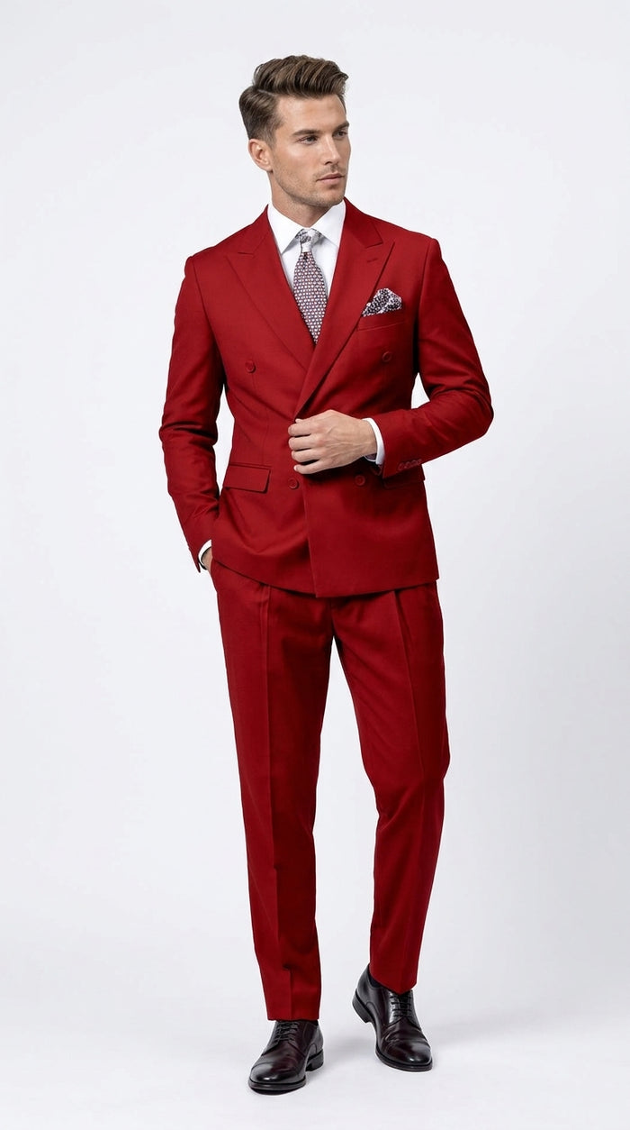 Men's Red Double Breasted Suit – Regular Fit 2-Piece Pleated Pants Wedding, Church & Formal Dress Suit