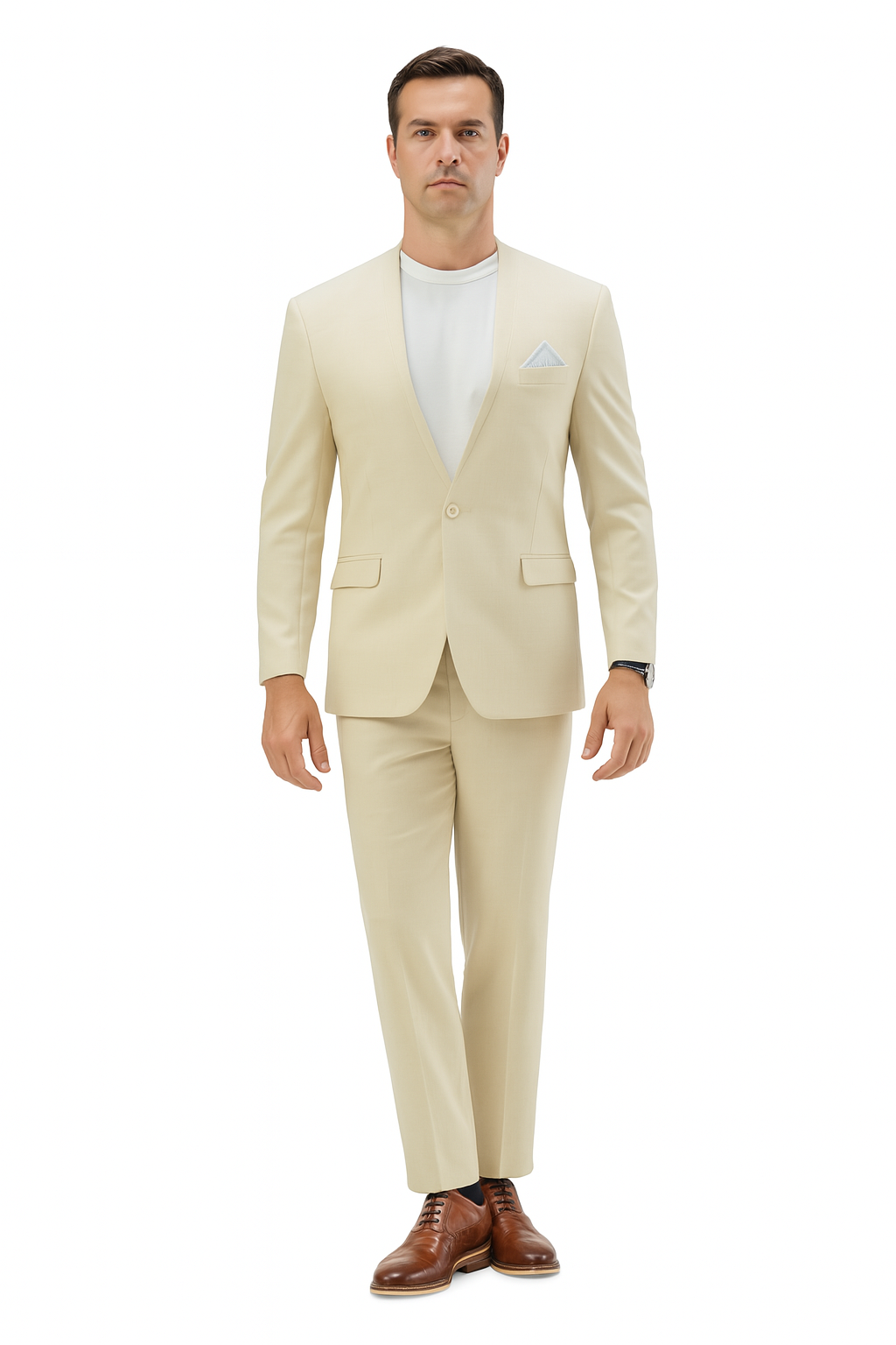 Mens Two Piece Linen Suit Relaxed Hybrid Fit No Collar 1   - from alligatorwarehouse.com