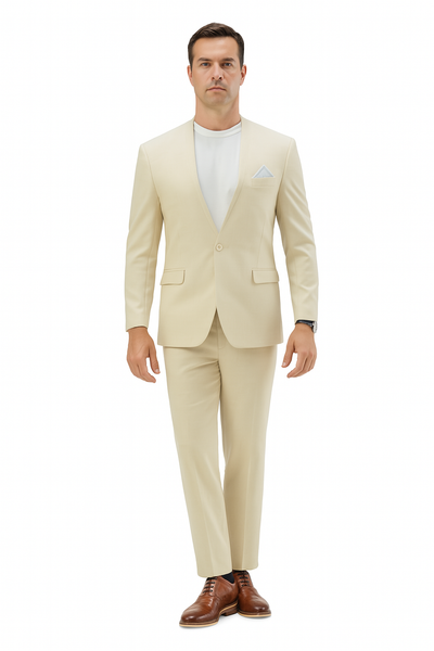 Mens Two Piece Linen Suit Relaxed Hybrid Fit No Collar 1   - from alligatorwarehouse.com