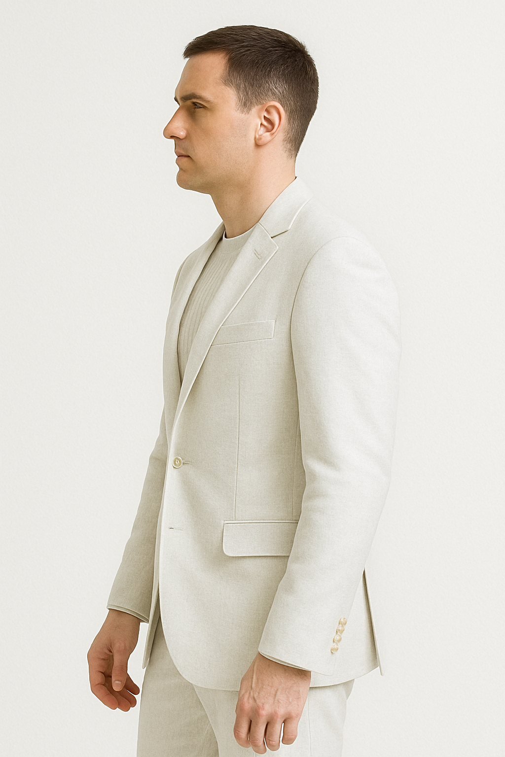 Mens Two Piece Linen Suit Relaxed Hybrid Fit No Collar 15   - from alligatorwarehouse.com