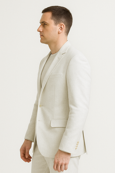 Mens Two Piece Linen Suit Relaxed Hybrid Fit No Collar 15   - from alligatorwarehouse.com