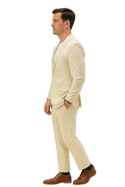 Mens Two Piece Linen Suit Relaxed Hybrid Fit No Collar 5   - from alligatorwarehouse.com