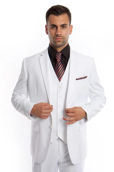 Men's Vested Two Button Solid Color Wedding  Business Suit in White 1 3H-9625  - from alligatorwarehouse.com