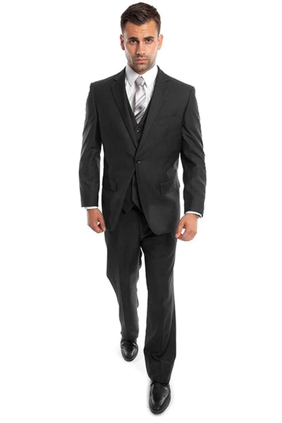 Men's Vested Two Button Solid Color Wedding & Business Suit In Black 2 A9-5835  - from alligatorwarehouse.com