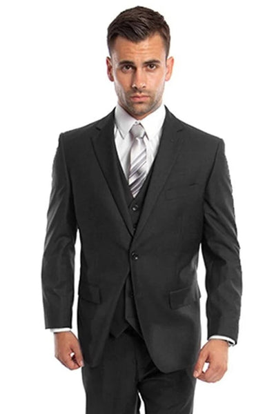 Men's Vested Two Button Solid Color Wedding & Business Suit In Black 1 A9-5835  - from alligatorwarehouse.com