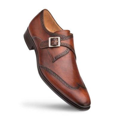 Mezlan Forest Cognac Calfskin Leather Men’s Modern Wing Tip Monk Strap 1   - from alligatorwarehouse.com
