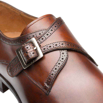 Mezlan Forest Cognac Calfskin Leather Men’s Modern Wing Tip Monk Strap 5   - from alligatorwarehouse.com