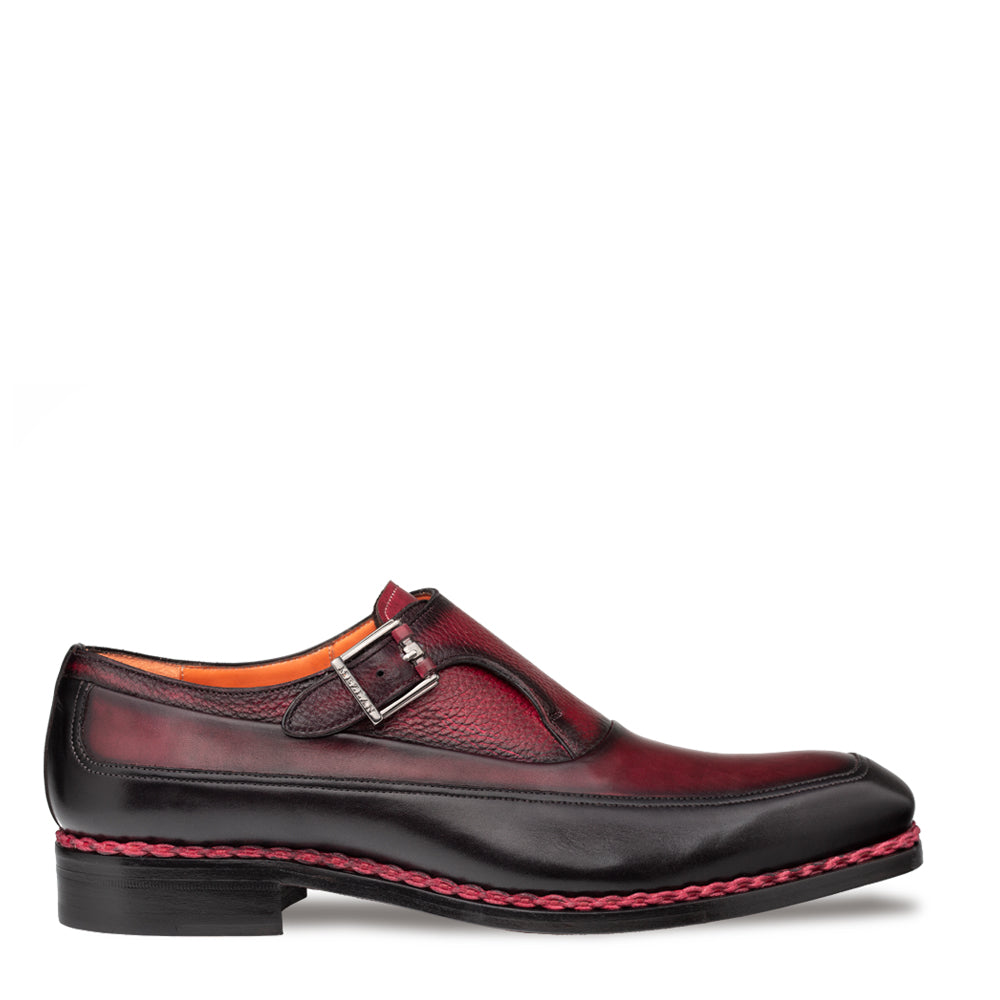 Artesano Two-toned Monk Strap Black/Burgundy By Mezlan Made In Spain Brand