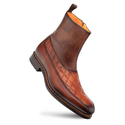 Musico Dark Cognac/Chocolate Calfskin with Contrast-Braided Sole Dress Zip Boots By Mezlan Made In Spain Brand 1   - from alligatorwarehouse.com