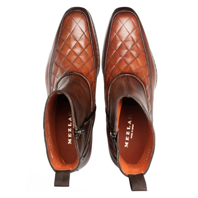 Musico Dark Cognac/Chocolate Calfskin with Contrast-Braided Sole Dress Zip Boots By Mezlan Made In Spain Brand 3   - from alligatorwarehouse.com