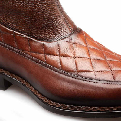Musico Dark Cognac/Chocolate Calfskin with Contrast-Braided Sole Dress Zip Boots By Mezlan Made In Spain Brand 4   - from alligatorwarehouse.com