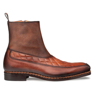 Musico Dark Cognac/Chocolate Calfskin with Contrast-Braided Sole Dress Zip Boots By Mezlan Made In Spain Brand