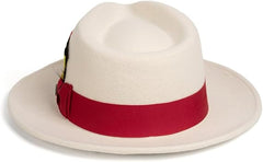 Gangster 100% Austrailian Wool Crushable Mens Fedora Hat - Removable Feather Gangster White and Red Mens Fedora Hat