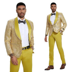 2024 Prom Special Mustard Paisley 2pc Mens Suit by Tazzio