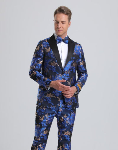 Men's Royal Blue & Gold Floral Paisley Prom Tuxedo 1 4D-4909  - from alligatorwarehouse.com