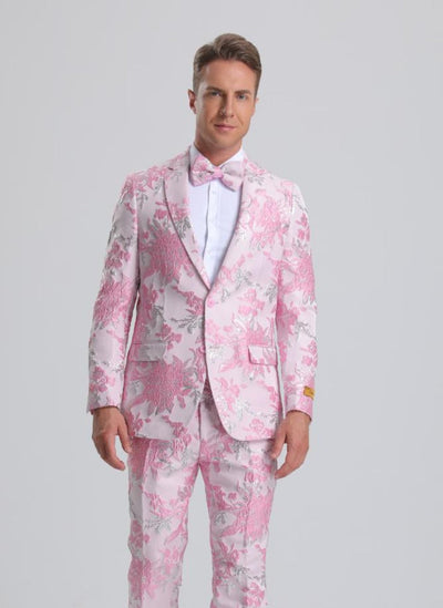 Men's Pink & Silver Floral Paisley Prom Tuxedo 1 XT-2757  - from alligatorwarehouse.com