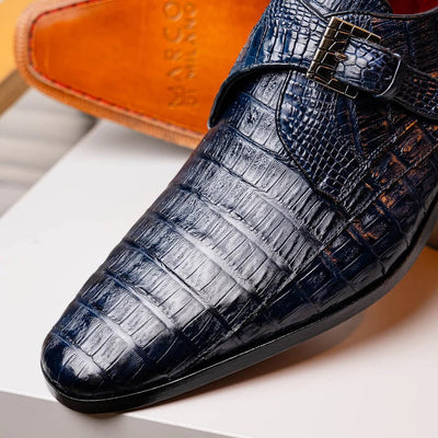 Marco Di Milano Rovigo Men's Shoes Navy Exotic Crocodile Skin Single Monk-strap Loafers 11 ROVIGO_CAIMAN FUSCUS_NAVY_8  - from alligatorwarehouse.com