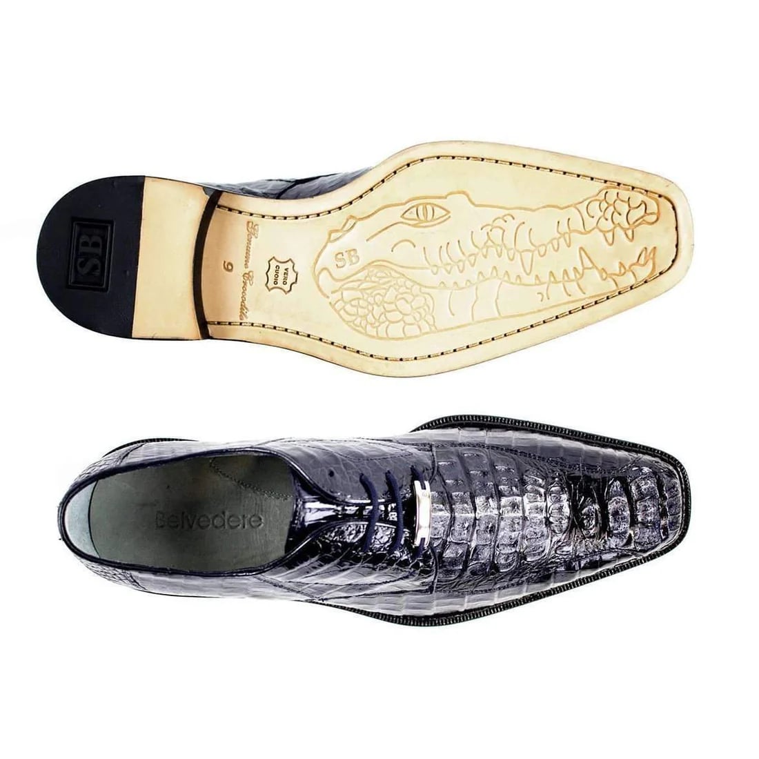 Belvedere Chapo  Men's Designer Shoes Exotic Crocodile Hornback Oxfords