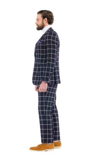 Harvy Mens Fit Navy Check Plaid Suit