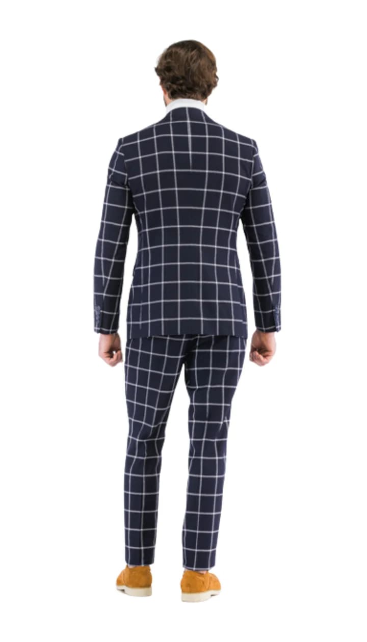 Harvy Mens Fit Navy Check Plaid Suit