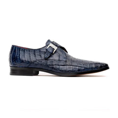 Marco Di Milano Rovigo Men's Shoes Navy Exotic Crocodile Skin Single Monk-strap Loafers