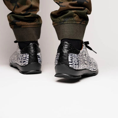 Marco Di Milano Saulo Men's Shoes Black & Newspaper Exotic Ostich / Alligator Casual Sneakers 6 SAULO_ALLIGATOR-OSTRICH_NEWSPAPER_8  - from alligatorwarehouse.com