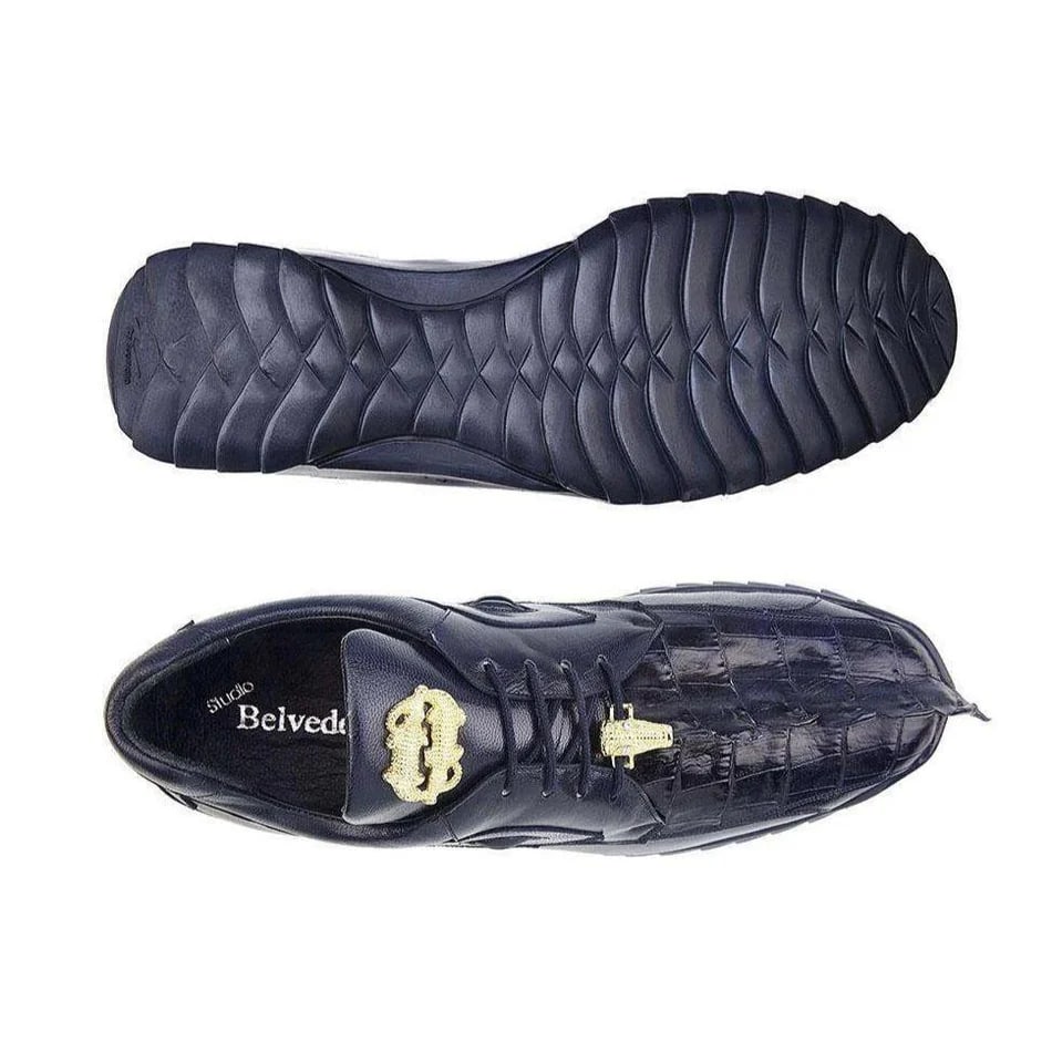 Belvedere Vasco Night Blue Genuine Hornback Crocodile  Soft Calf Casual Sneakers with Eyes 3 MEN 336122 NIGHT BLUE-M-08  - from alligatorwarehouse.com
