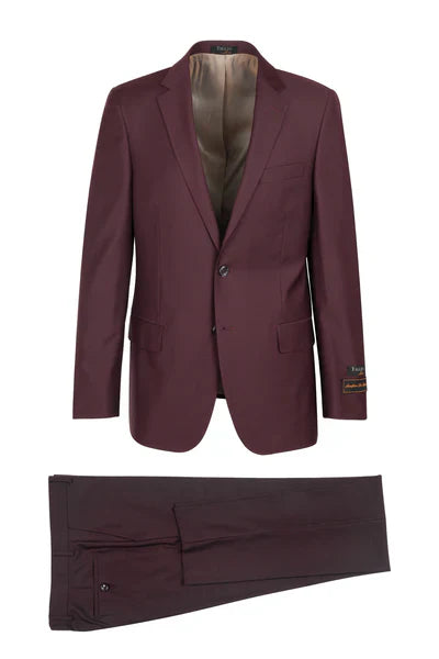 Novello Burgundy, Modern Fit, Pure Wool Suit by Tiglio Luxe - Burgundy 1   - from alligatorwarehouse.com