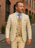 Wool Suit - Italian Made Business Suit by Statement Men's 3 Piece 100% Wool Modern Fit Suit - Accented Scoop Vest 3 ZILO-3_Natural_38R  - from alligatorwarehouse.com
