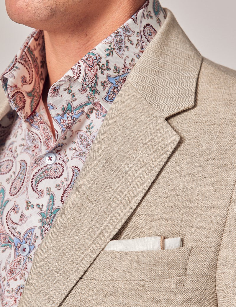 Mens Linen Suit For Beach Wedding - Summer  Suit in Natural Herringbone 9 LD-7204  - from alligatorwarehouse.com