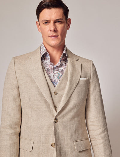 Mens Linen Suit For Beach Wedding - Summer  Suit in Natural Herringbone 4 LD-7204  - from alligatorwarehouse.com
