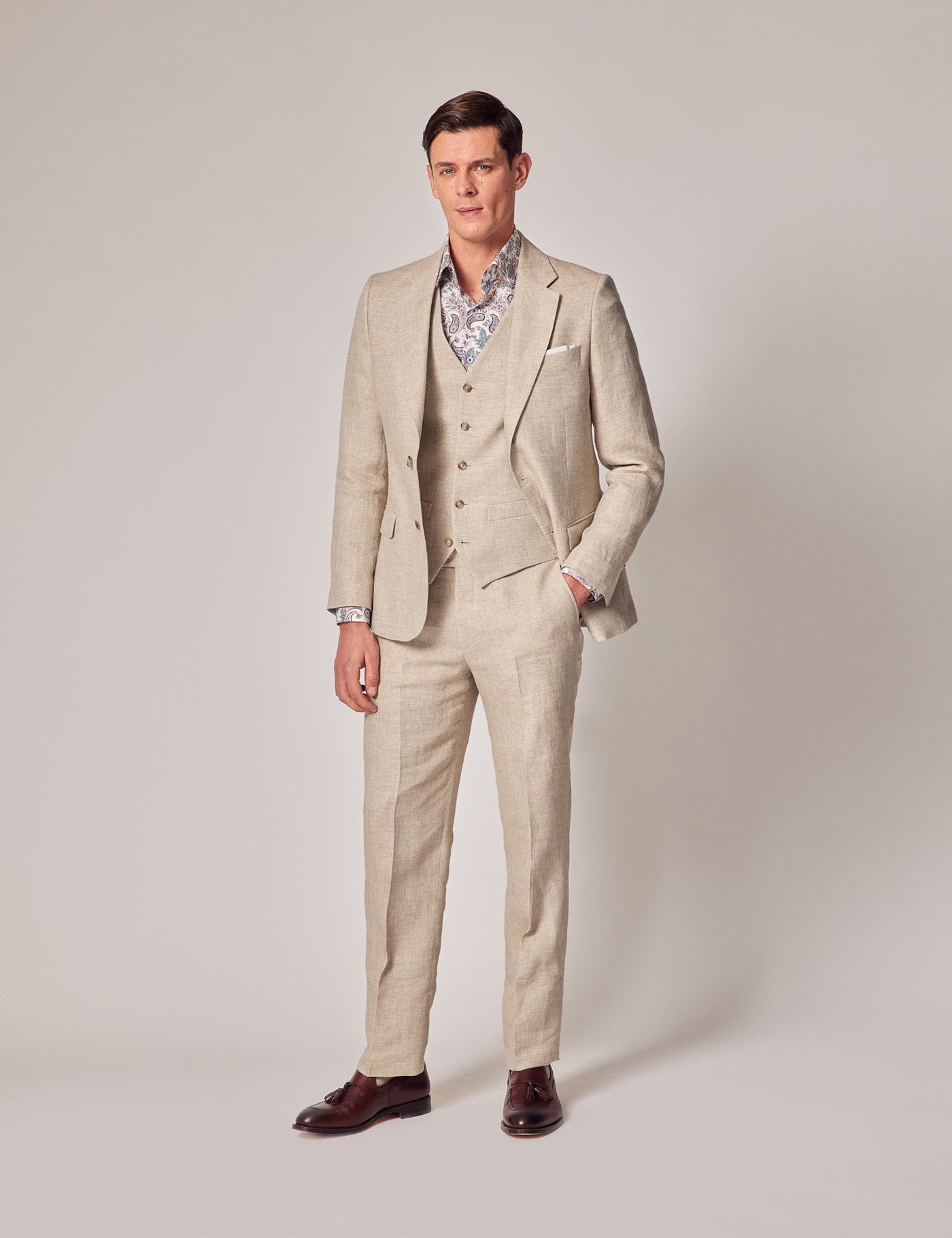 Mens Linen Suit For Beach Wedding - Summer  Suit in Natural Herringbone 1 LD-7204  - from alligatorwarehouse.com