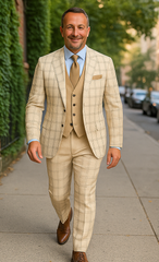 Wool Suit - Italian Made Business Suit by Statement Men's 3 Piece 100% Wool Modern Fit Suit - Accented Scoop Vest