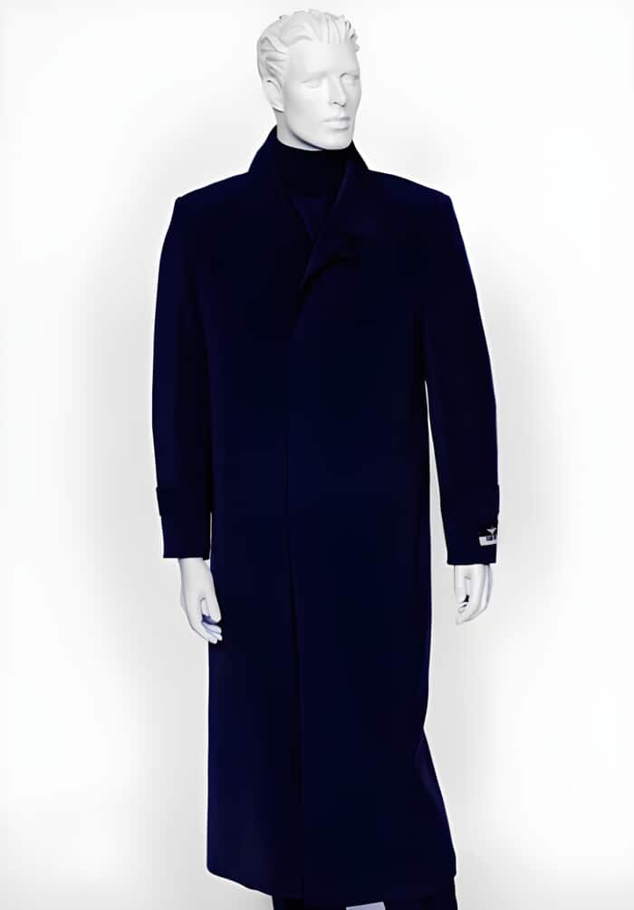 Men's Navy 4 Buttons Full Length All Weather Coat Duster Maxi Coat