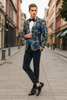 Mens Navy Blue and Gold Floral Tuxedo Jacket – Luxury Slim Fit Blazer with Gold Pattern Paisley Pattern Matching Bowtie 4   - from alligatorwarehouse.com