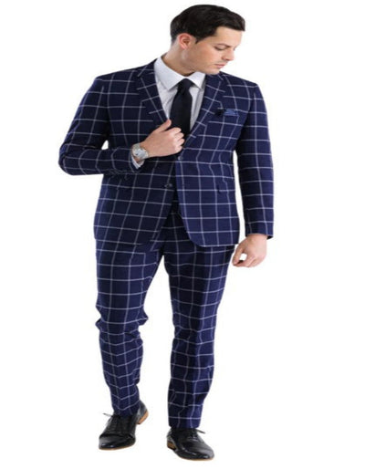 Mens Plaid Suit - Windowpane Pattern With Vest - Business Suit Navy 4   - from alligatorwarehouse.com